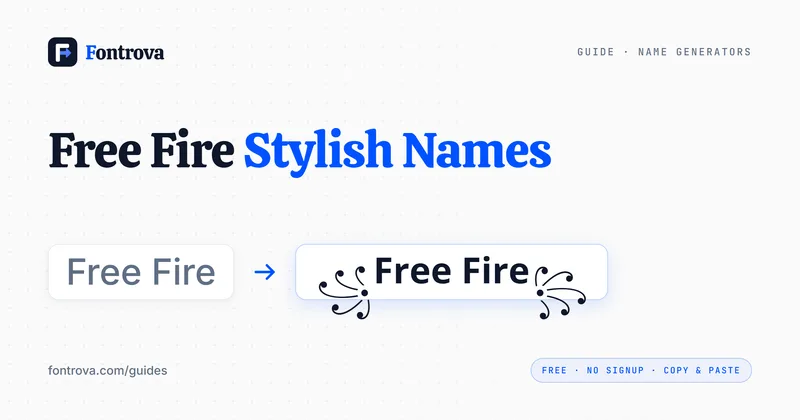 Cover for Free Fire Stylish Names: the words Free Fire next to a bold Unicode version framed by decorative symbols