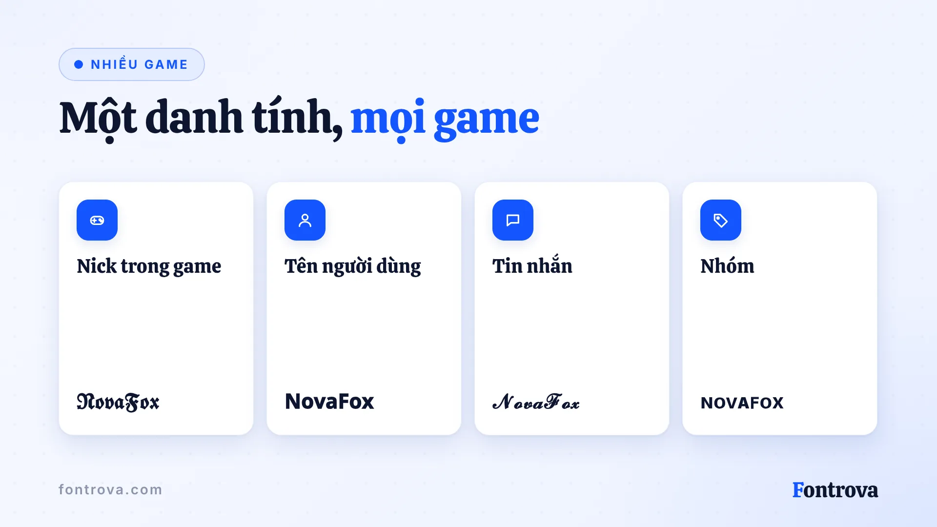 Biệt danh NovaFox cho nick trong game, tên người dùng, tin nhắn và tên nhóm