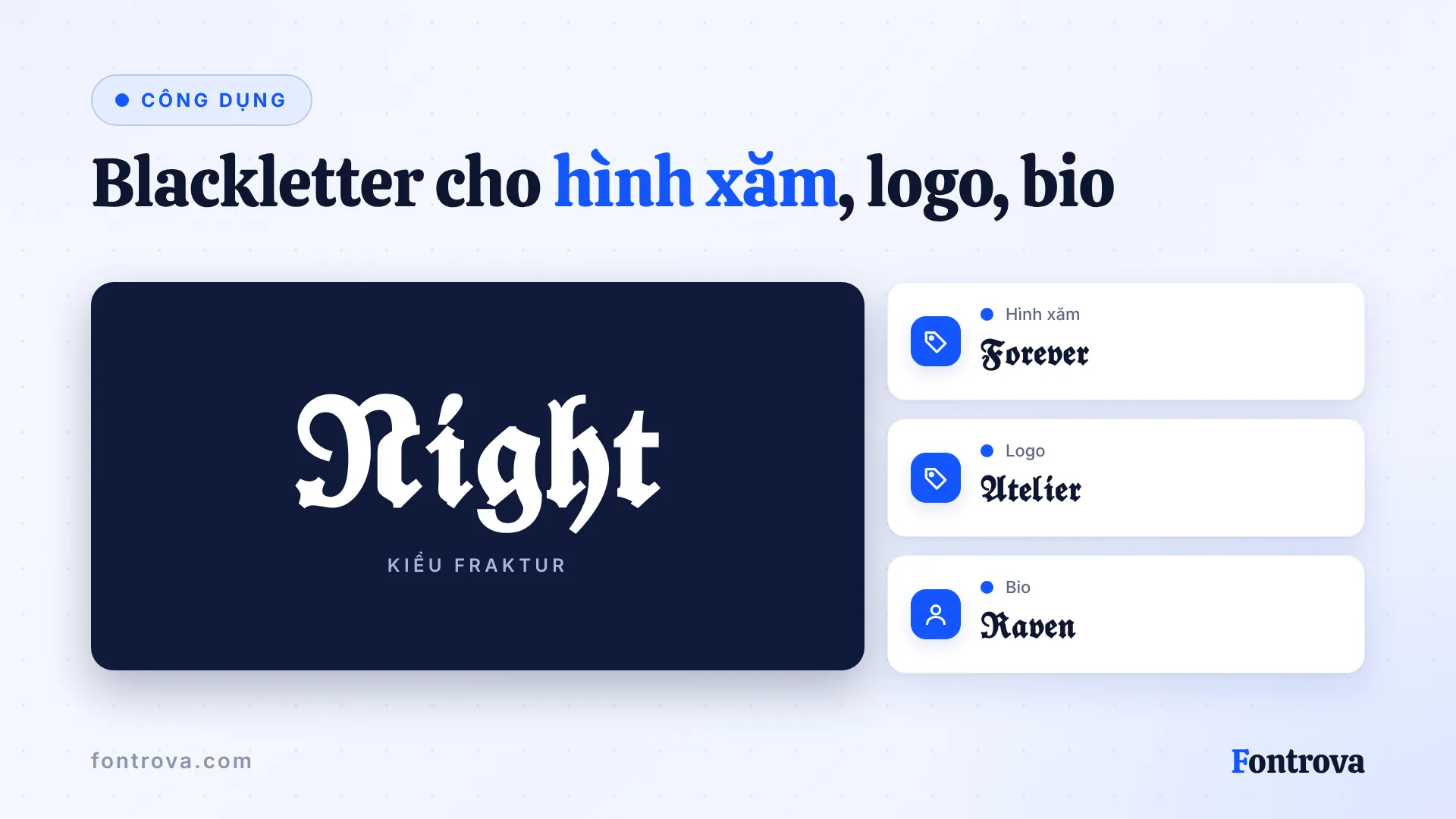 Gothic Đậm lớn làm mẫu cho hình xăm, logo atelier và bio