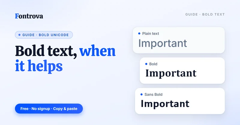 Bold text generator guide: the word Important in plain text, Bold and Sans Bold Unicode styles