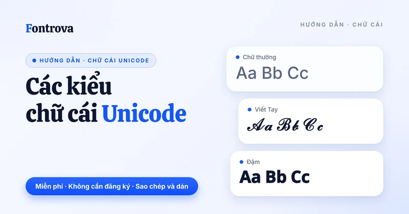 Các kiểu chữ cái Unicode: Aa Bb Cc ở kiểu thường, Viết Tay và Đậm
