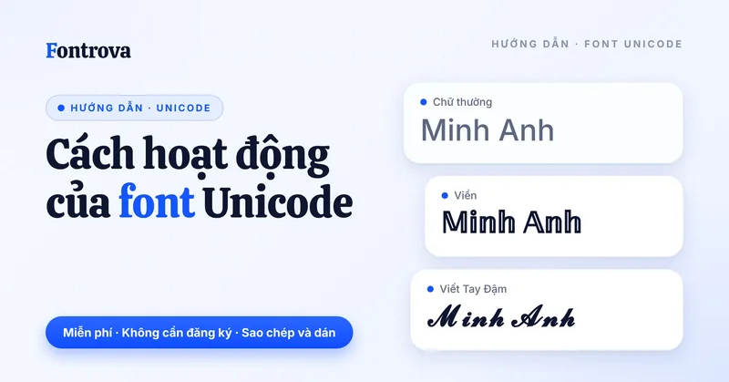 Cách hoạt động của font Unicode: chữ thường thành kiểu Viền và Viết Tay Đậm