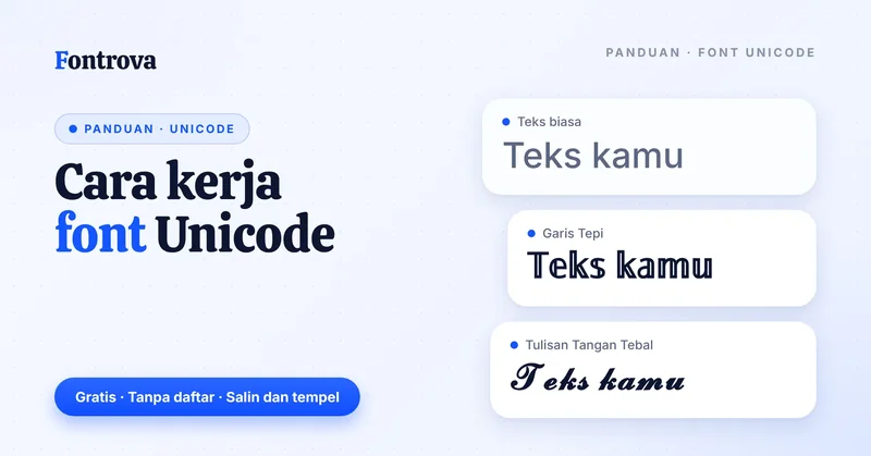 Cara kerja font Unicode: teks biasa diubah menjadi gaya Garis Tepi dan Tulisan Tangan Tebal
