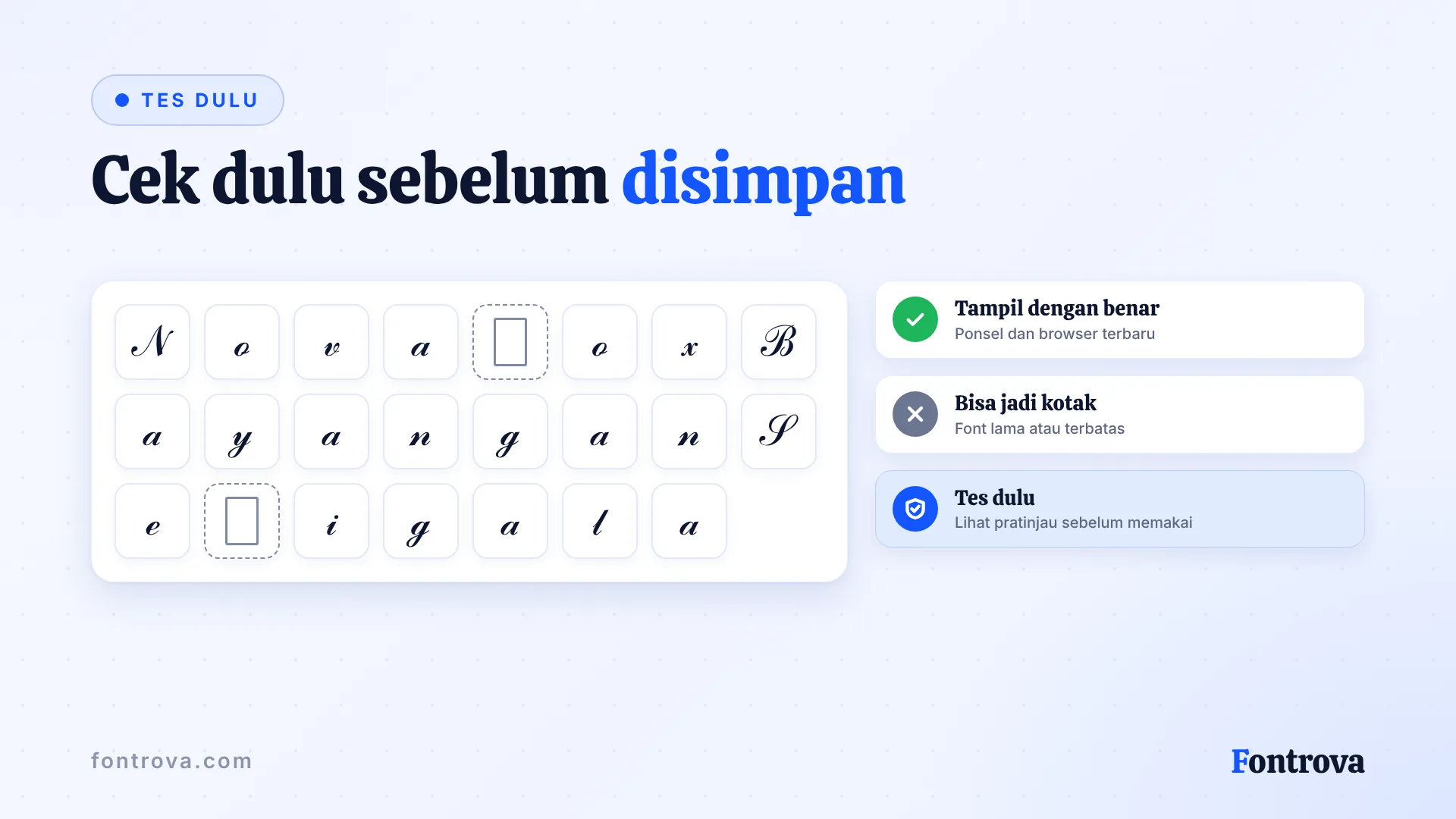 Huruf julukan bergaya dalam grid dengan dua kotak kosong, pengingat menguji nama di game