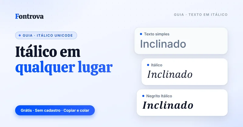 Como escrever em itálico: a palavra Inclinado em texto simples, Itálico e Negrito Itálico em estilos Unicode