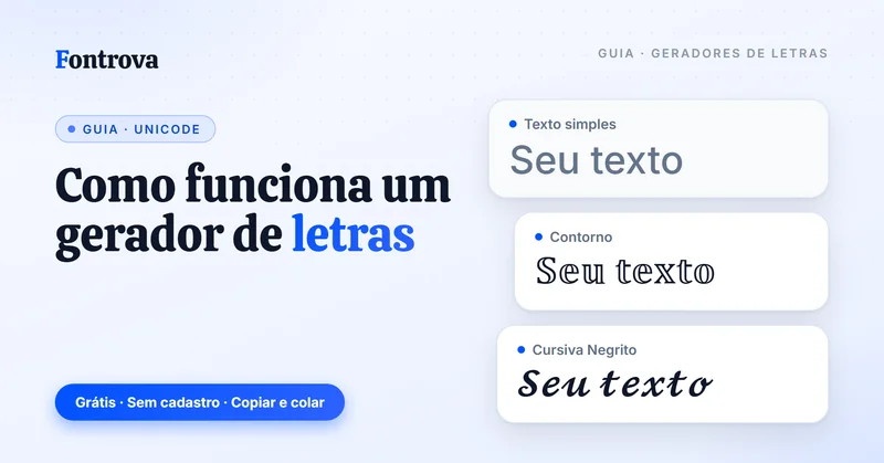 Como funciona um gerador de letras: texto simples convertido em estilos Unicode Contorno e Cursiva Negrito