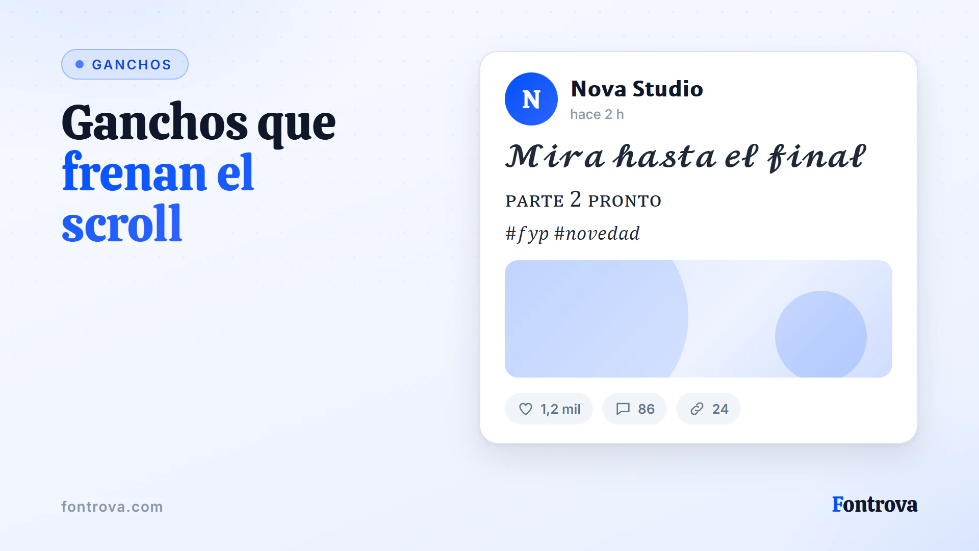 Descripción de video corto con gancho en Cursiva Negrita, una línea en Versalitas y hashtags en Itálica