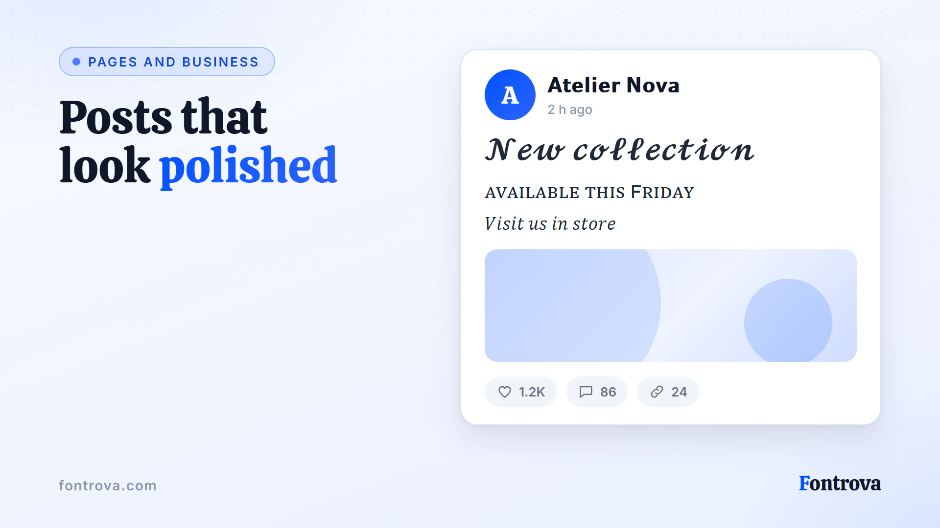 Business page post mockup with a Bold Cursive headline, a Small Caps line and an Italic note
