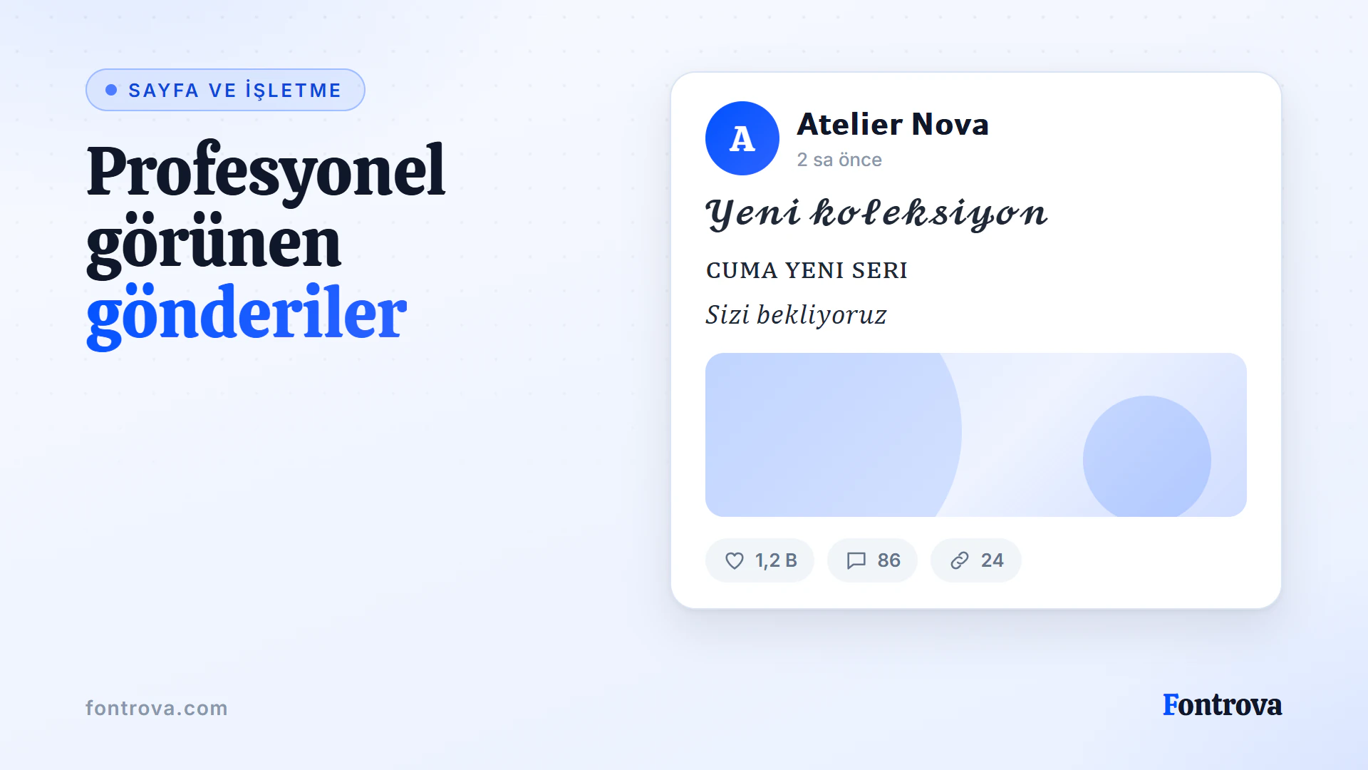 Kalın El Yazısı başlık, Küçük Büyük Harf bir satır ve İtalik bir notla işletme sayfası gönderisi önizlemesi