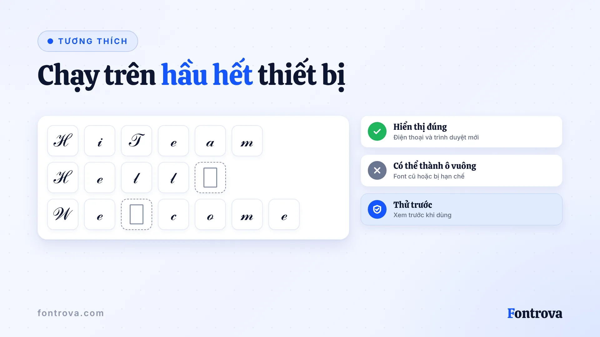 Lưới chữ Viết Tay có hai ô trống, ví dụ font WhatsApp trên máy cũ