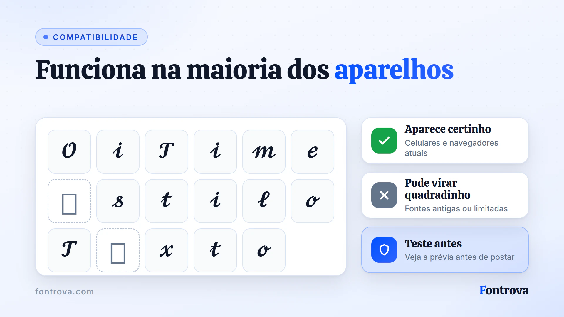 Letras estilizadas em uma grade com dois quadradinhos vazios, como aparelhos antigos podem exibir fontes de chat