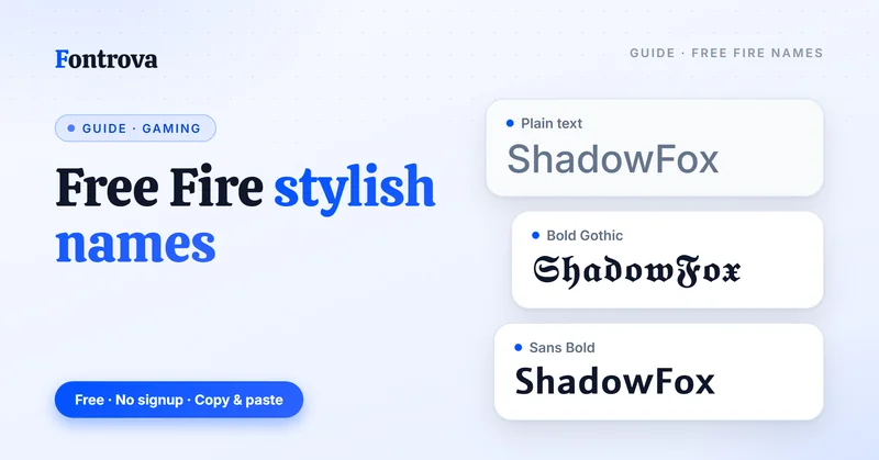 Free Fire stylish names: the gamer tag ShadowFox in plain text, Bold Gothic and Sans Bold Unicode styles