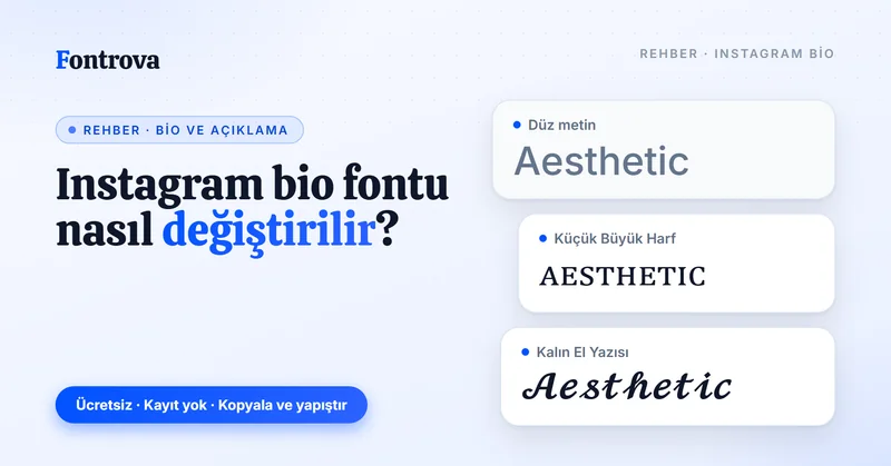 Instagram bio fontu nasıl değiştirilir: Aesthetic kelimesi düz metin, Küçük Büyük Harf ve Kalın El Yazısı stillerinde