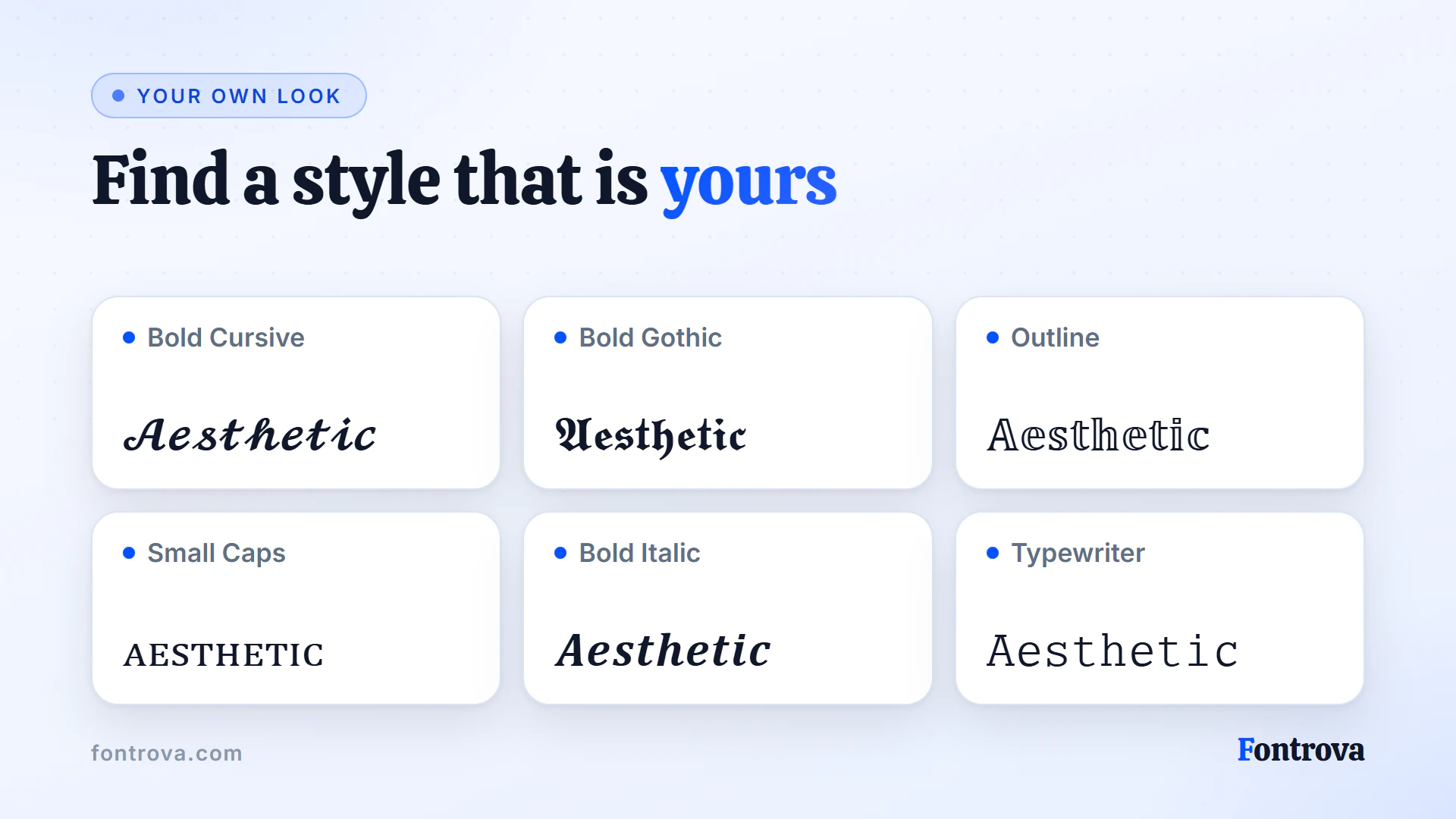 The word Aesthetic in six bio-friendly Unicode styles including Bold Cursive, Bold Gothic and Outline