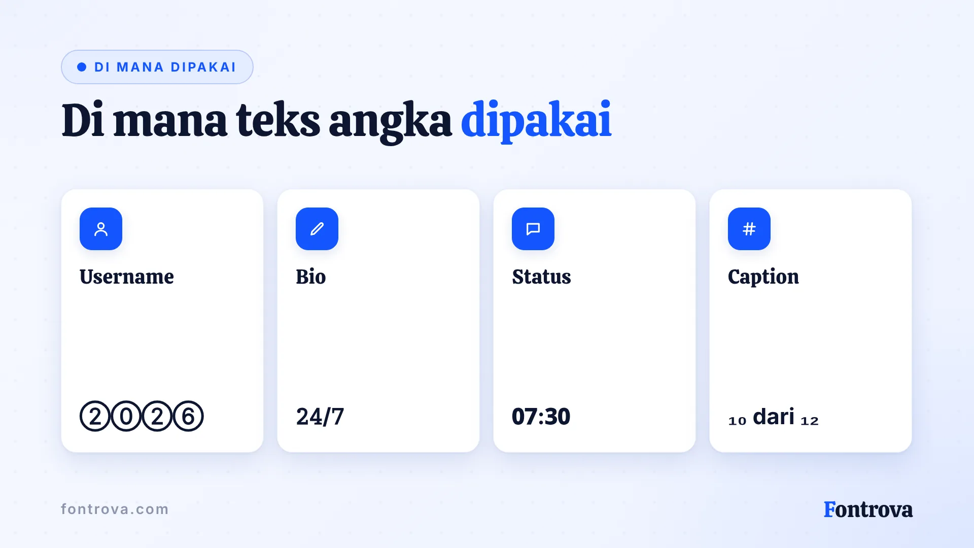 Angka Unicode dipakai di username, bio, status, dan caption, masing-masing dengan gaya angka berbeda