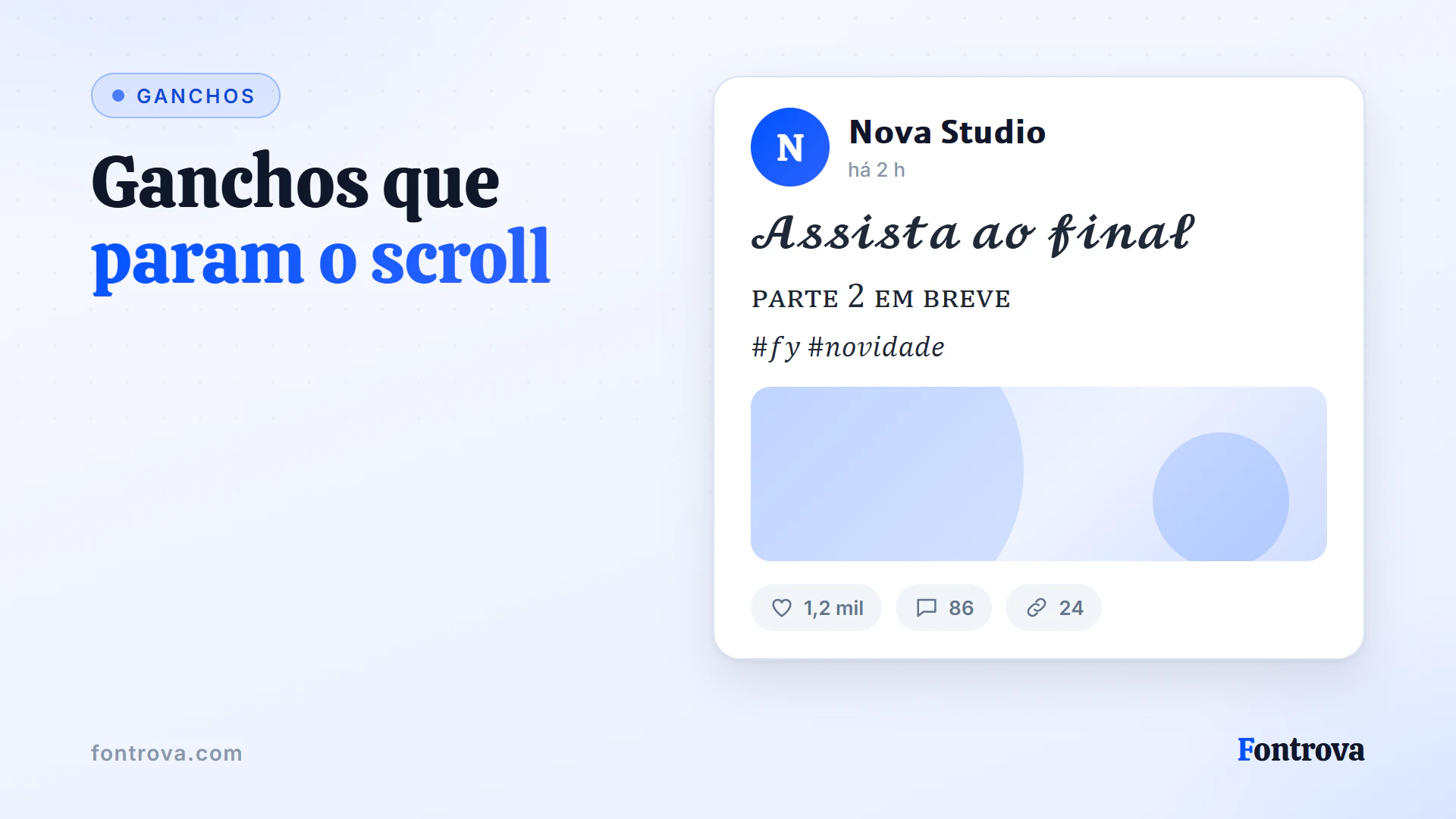 Legenda de vídeo curto com gancho em Cursiva Negrito, uma linha em Versalete e hashtags em Itálico
