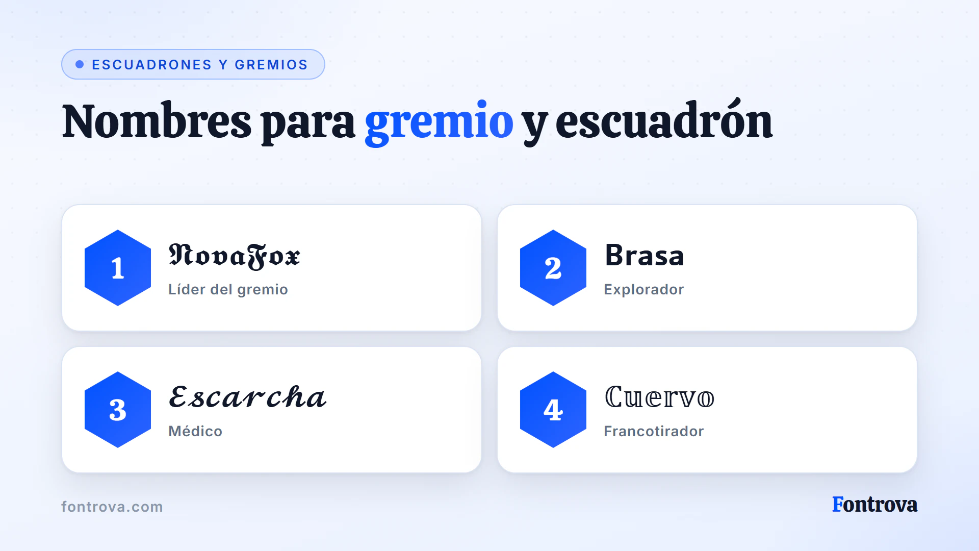 Cuatro nombres a juego para un gremio de Free Fire en estilos Unicode gótico, sans negrita, cursiva y contorno