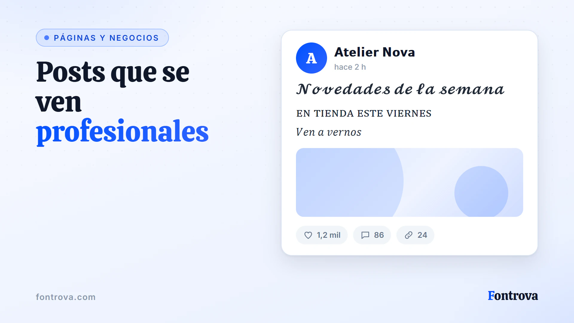 Post de página de negocio con título en Cursiva Negrita, una línea en Versalitas y un recado en Itálica