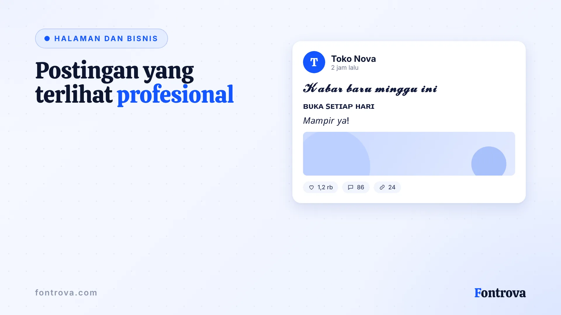 Postingan halaman bisnis dengan judul Tulisan Tangan Tebal, satu baris Kapital Kecil, dan pesan Miring