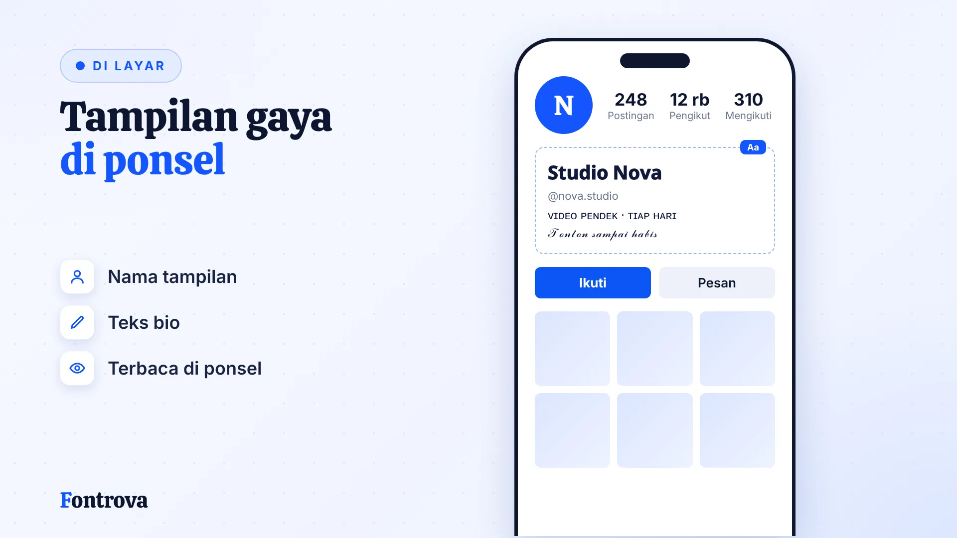 Profil video pendek: nama Sans Tebal dan bio Kapital Kecil, contoh bio TikTok di ponsel