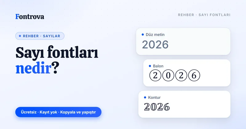 Sayı fontları nedir: 2026 rakamları düz metin, Balon ve Kontur Unicode sayı stillerinde