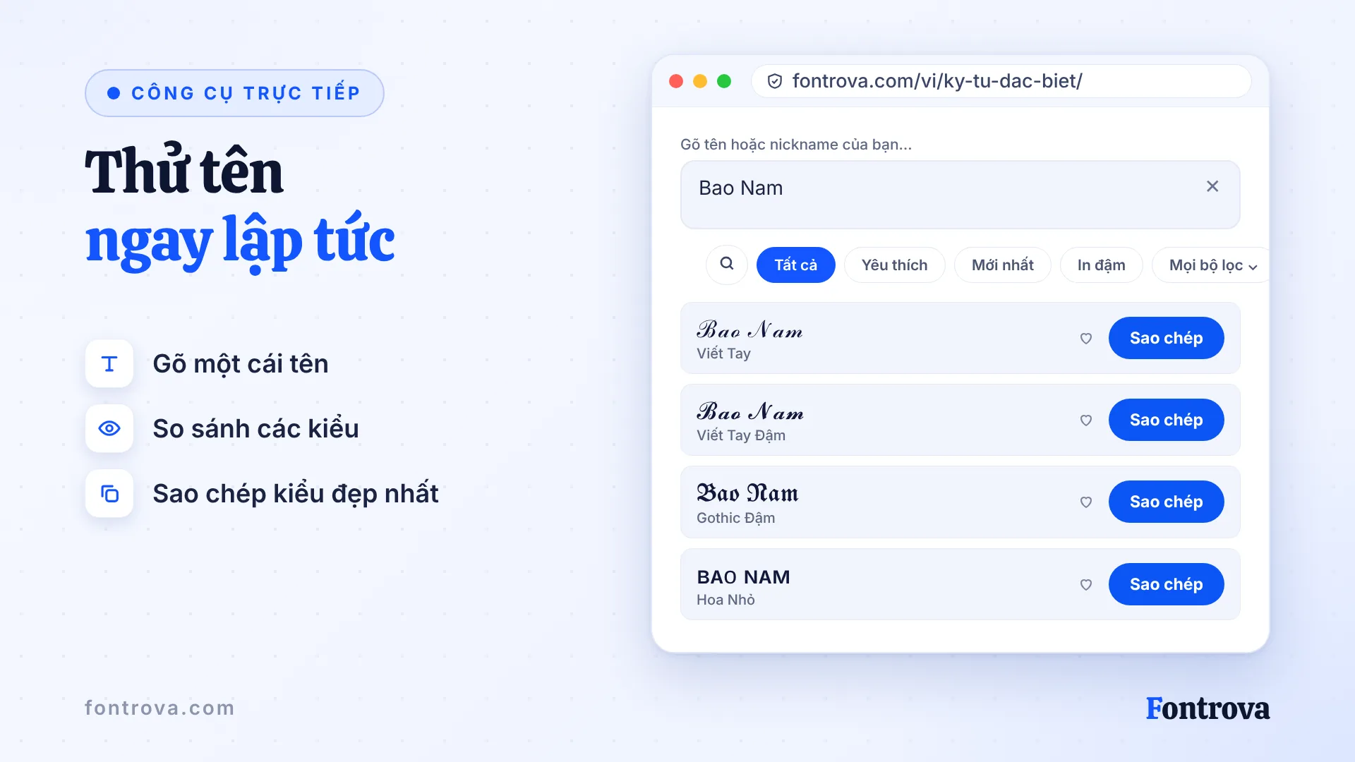 Công cụ tạo tên nổi bật với tên Bao Nam ở nhiều kiểu chữ