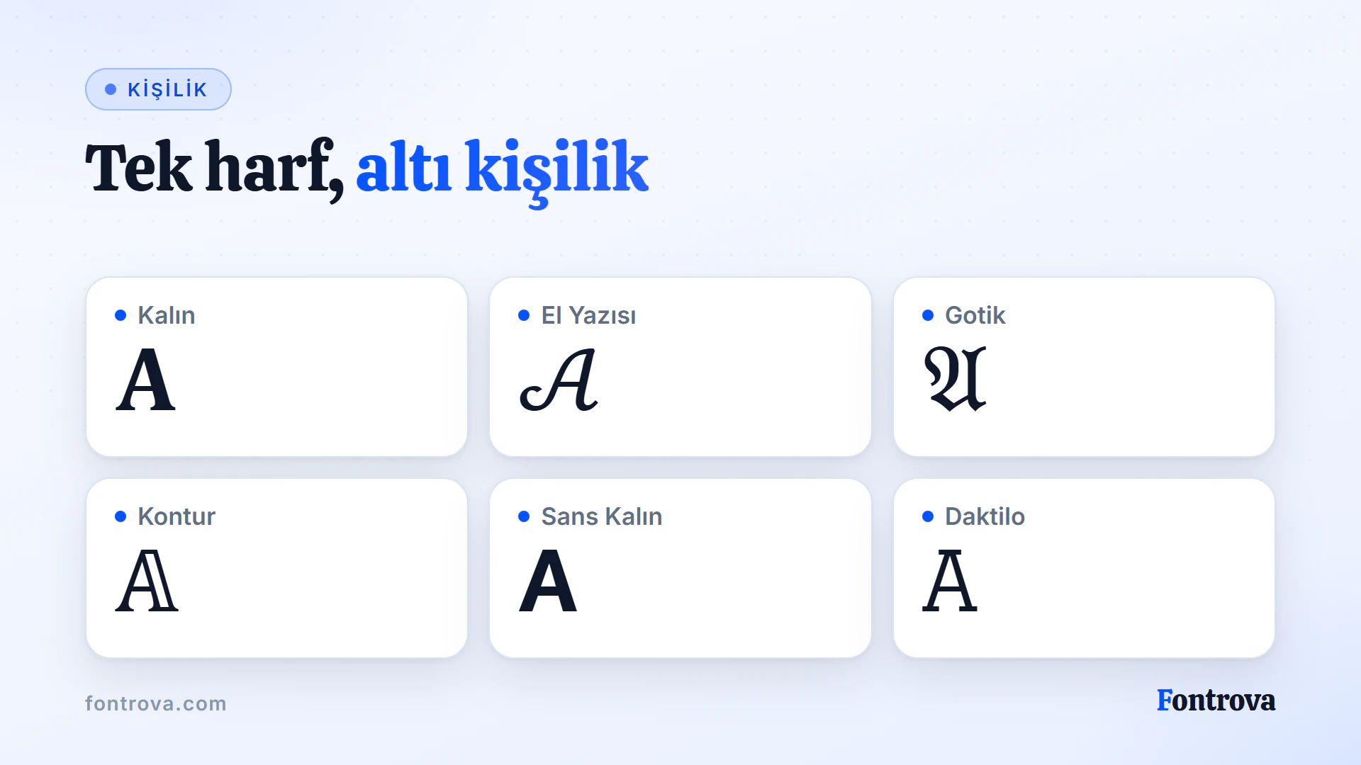 A harfi altı Unicode stilinde: Kalın, El Yazısı, Gotik, Kontur, Sans Kalın ve Daktilo