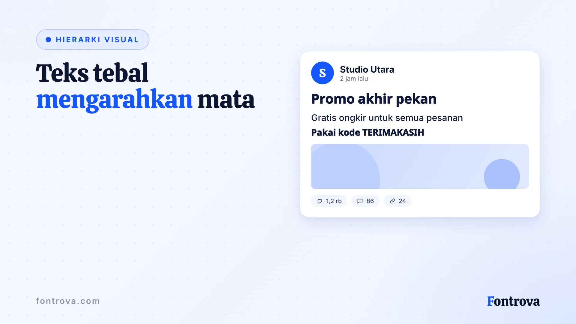 Postingan dengan judul Sans Tebal menonjol di atas teks biasa, contoh hierarki visual teks tebal
