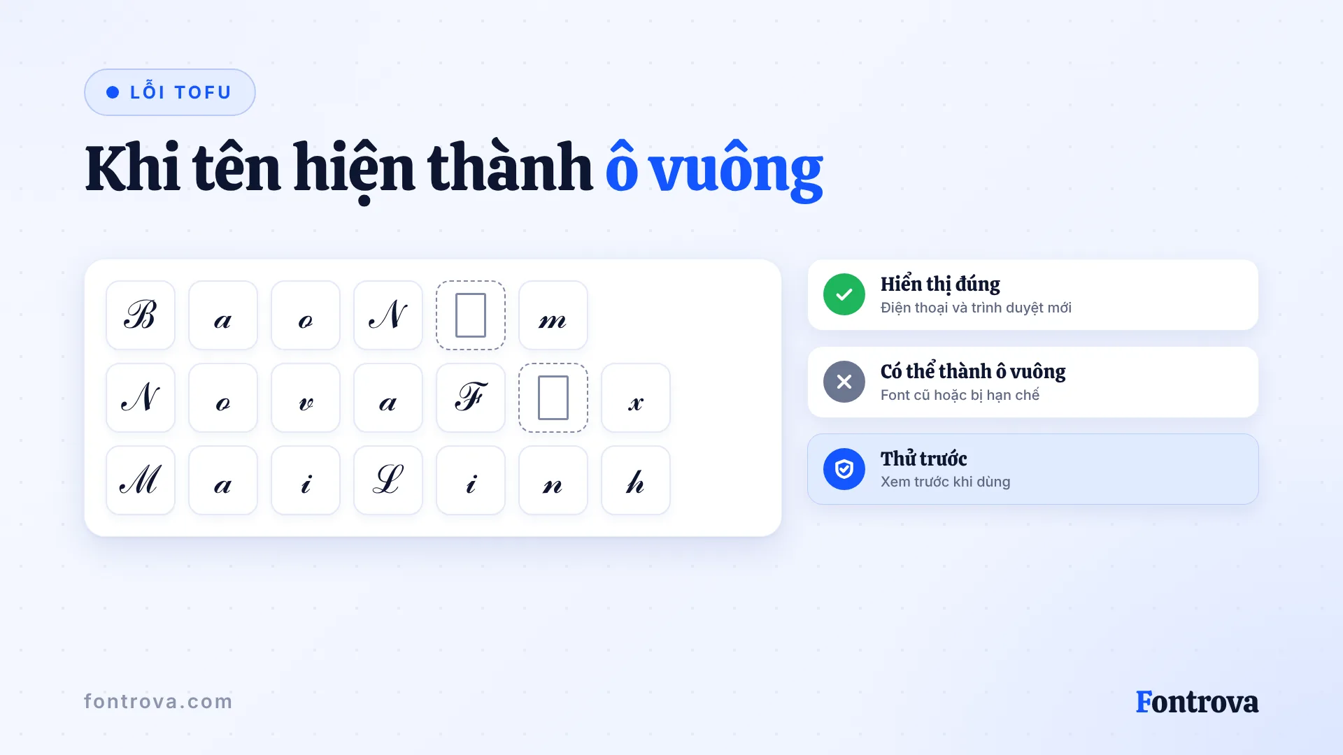 Lỗi tofu khiến tên nổi bật hiện ô vuông trống trong lưới chữ Viết Tay