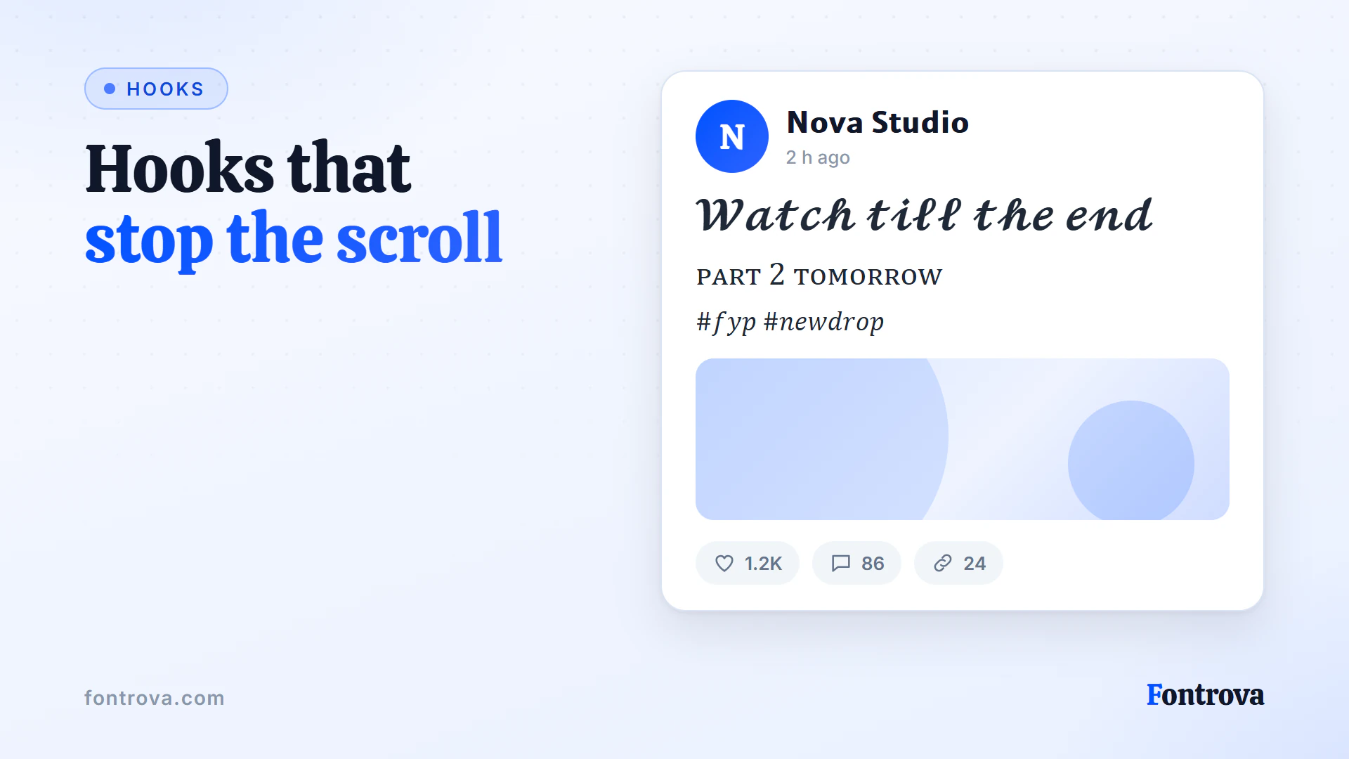 Short-video caption mockup with a Bold Cursive hook, a Small Caps line and Italic hashtags