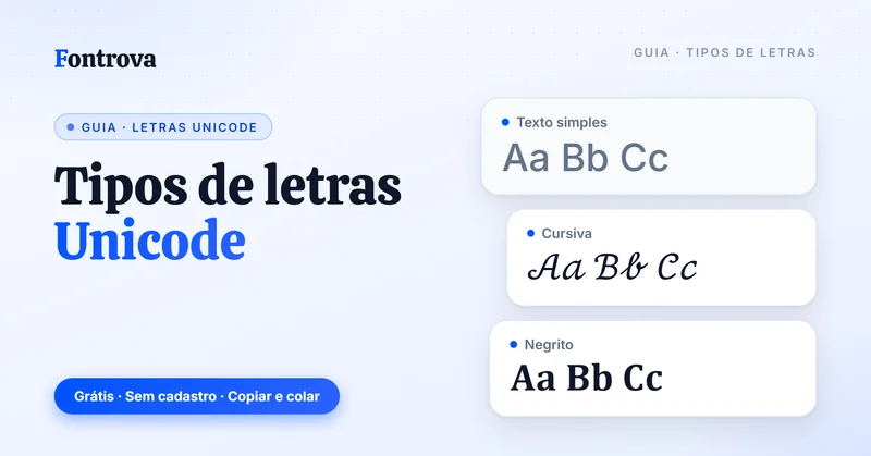 Tipos de letras Unicode: Aa Bb Cc em texto simples, em Cursiva e em Negrito