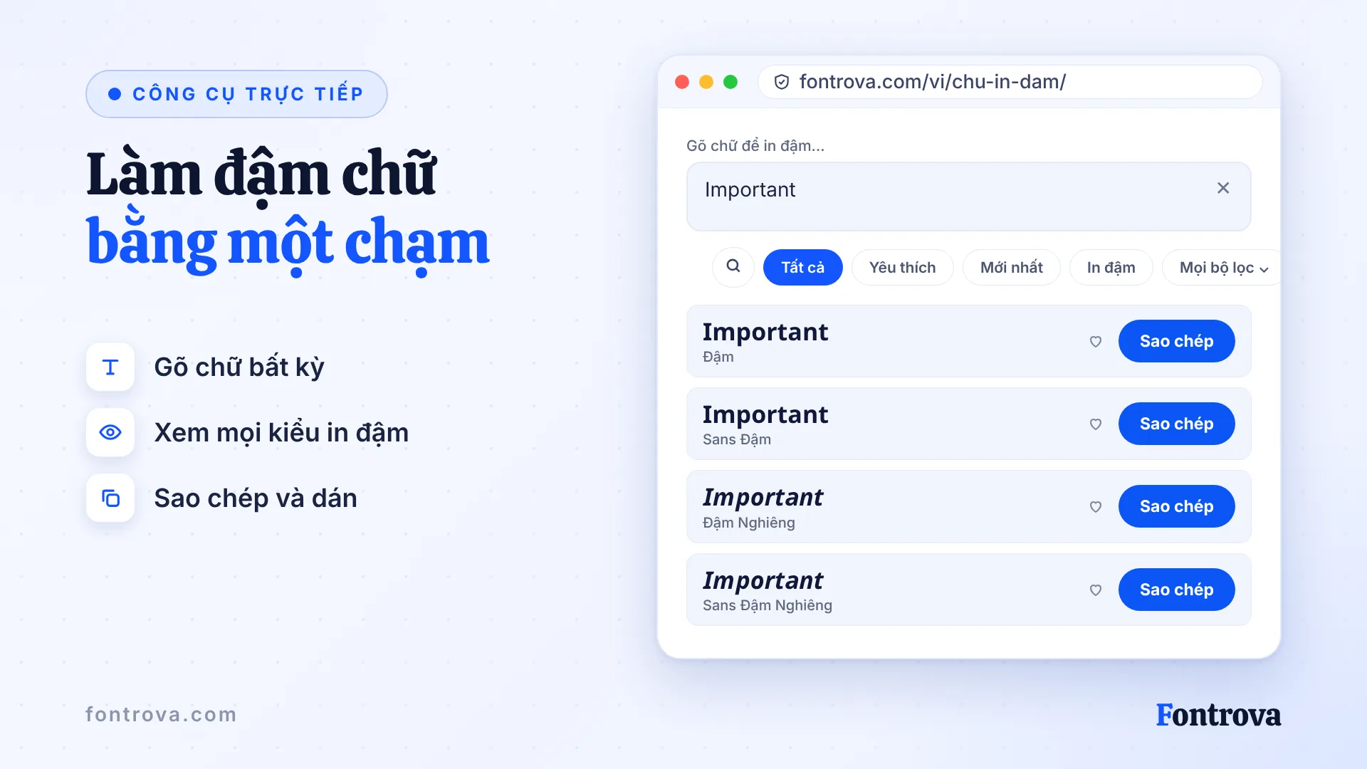 Công cụ văn bản in đậm Unicode hiển thị chữ Important ở bốn kiểu đậm