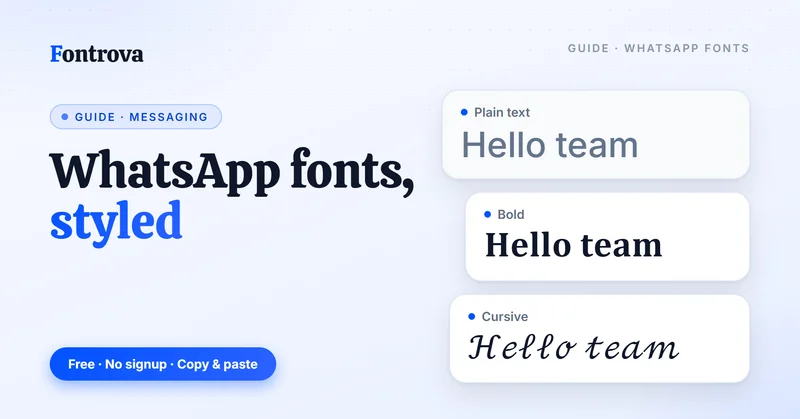 WhatsApp fonts guide: the greeting Hello team in plain text, Bold and Cursive Unicode styles